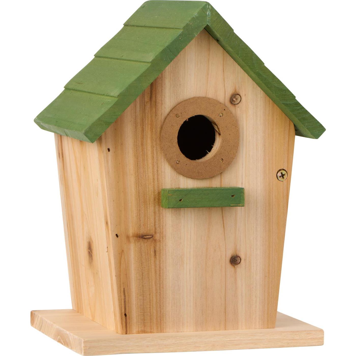 Vogelhaus naturfarbig mit grünem Dach