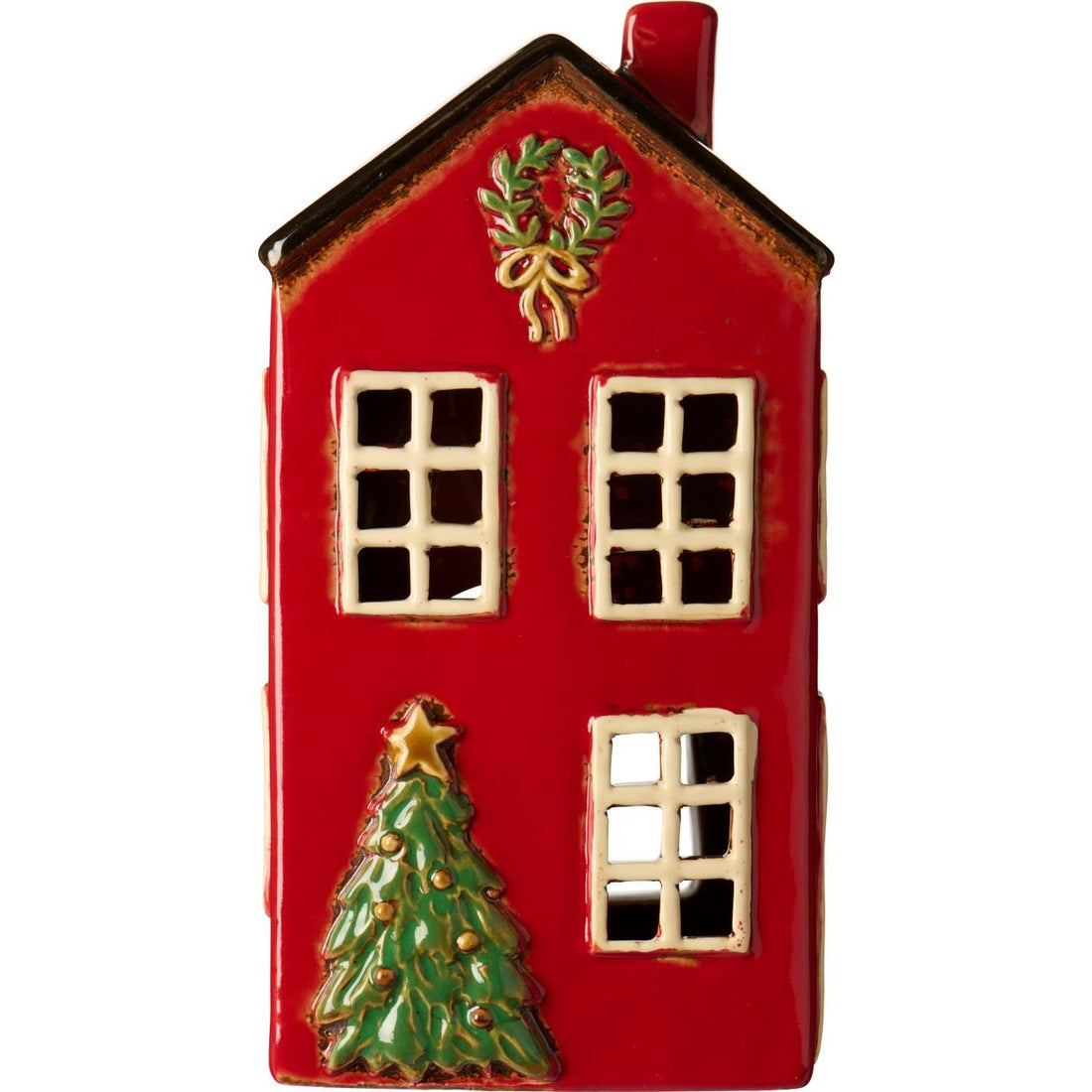 Teelichthaus Stillenat mit Tannenbaum vor dem Haus