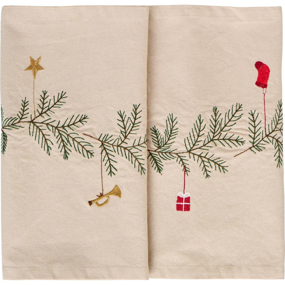 Tischläufer Tradition mit Tannengirlande und Weihnachtsschmuck