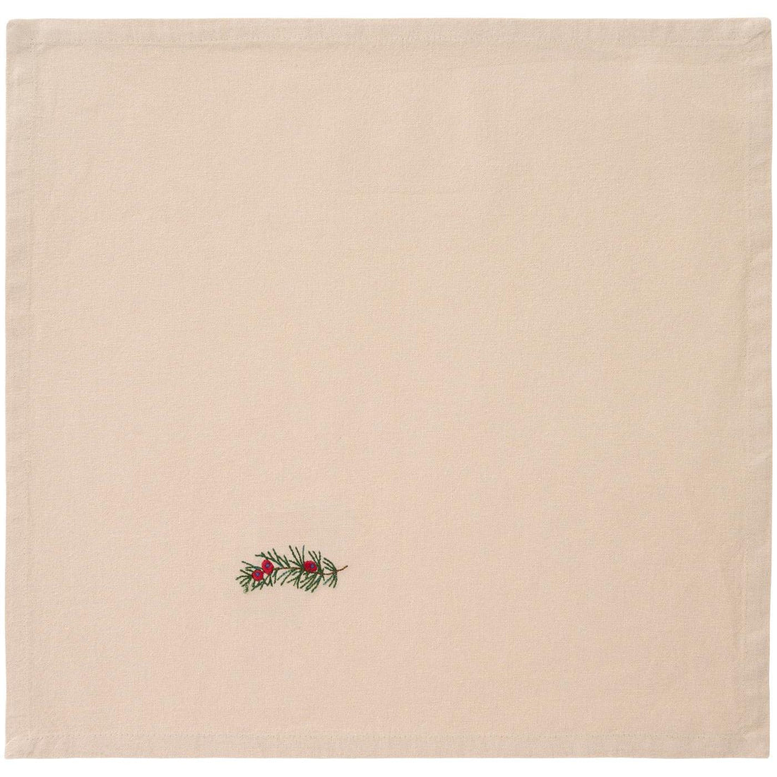 Stoffserviette Tradition Zweig mit roten Beeren leinenfarbig