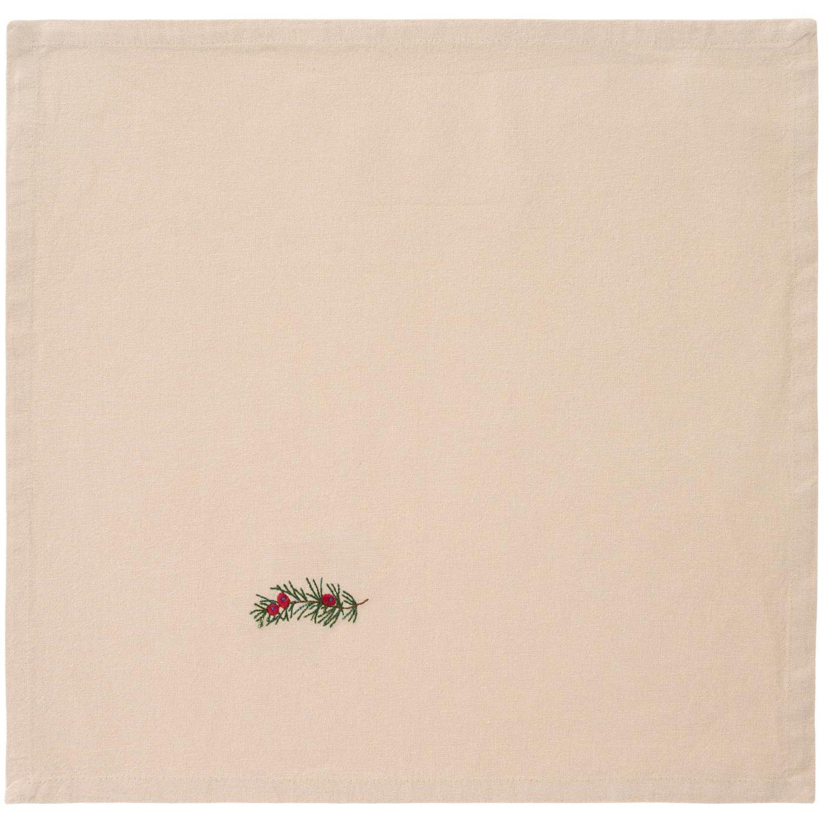 Stoffserviette Tradition Zweig mit roten Beeren leinenfarbig