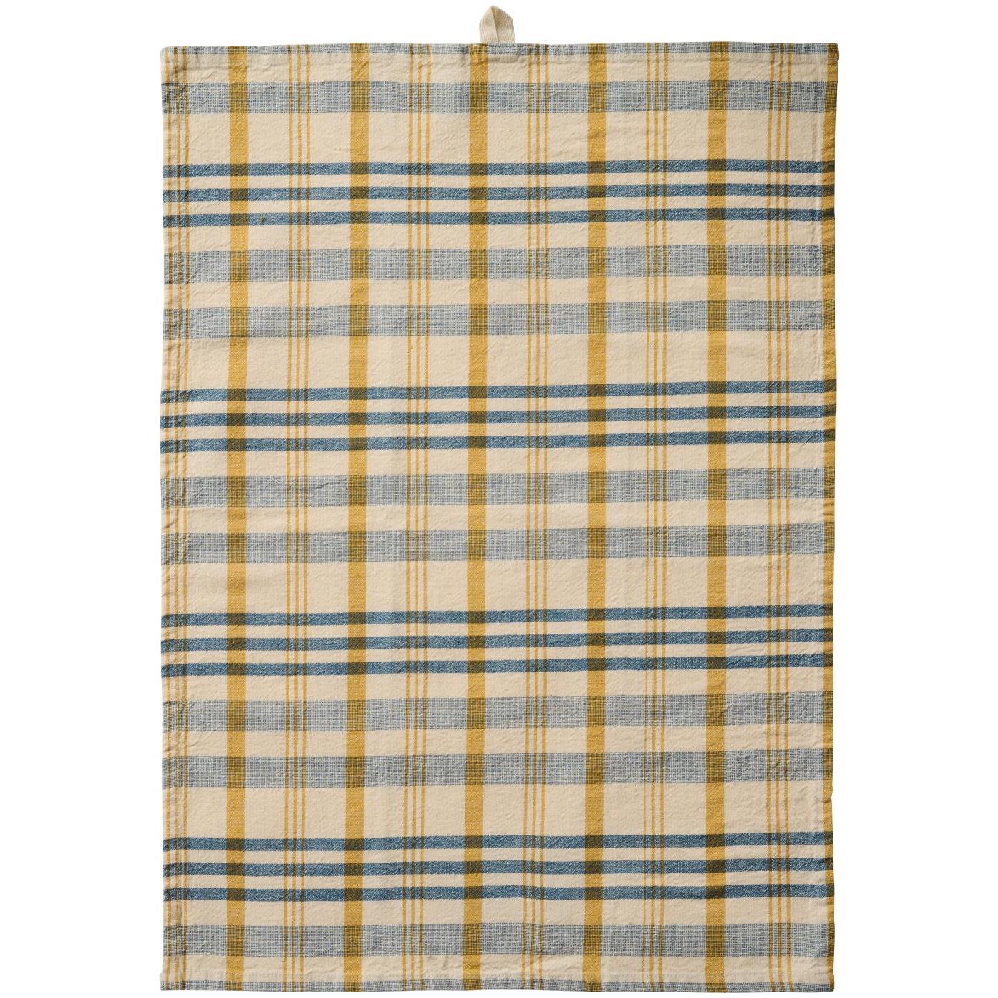 Geschirrtuch Mikkel natur mit blauen und mustard Streifen