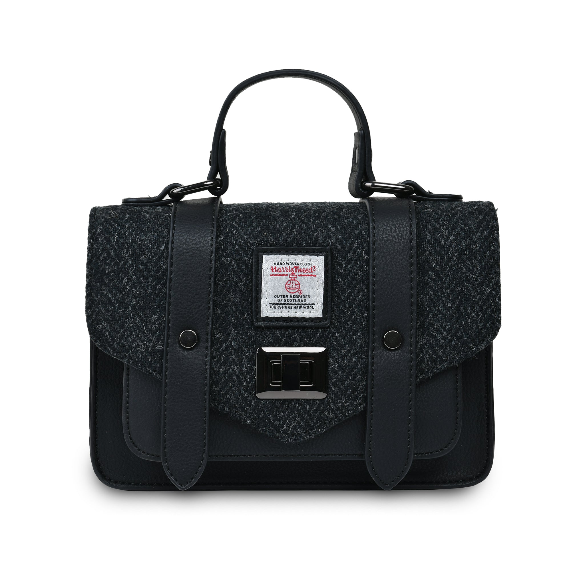 The Mini Satchel Black Herringbone