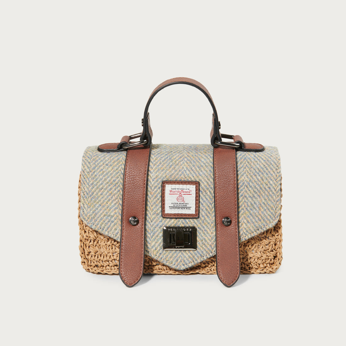 The Mini Straw Satchel Blue Cream Herringbone