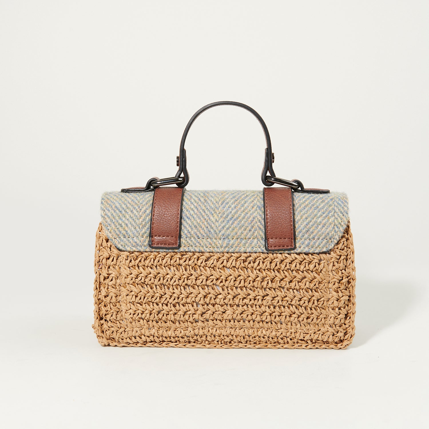 The Mini Straw Satchel Blue Cream Herringbone