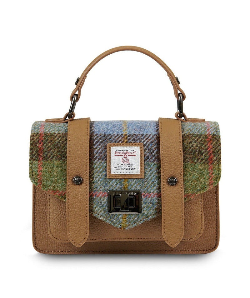 The Leather Mini Satchel Chestnut-Blue Tartan