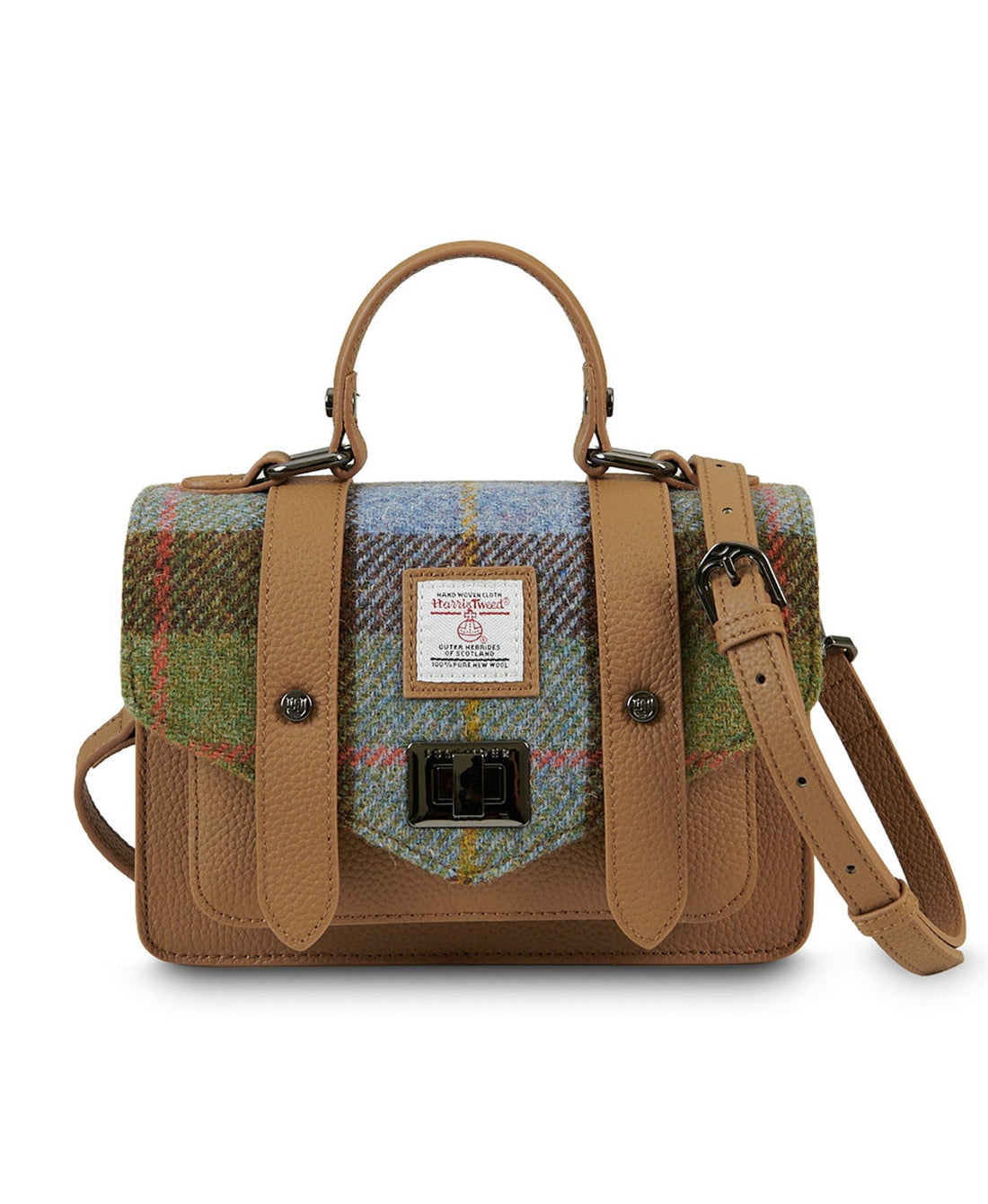 The Leather Mini Satchel Chestnut-Blue Tartan