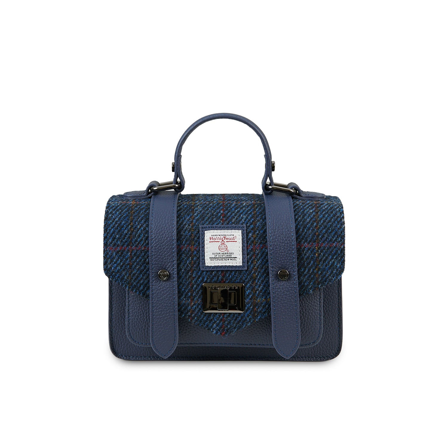The Leather Mini Satchel Navy Over-Check
