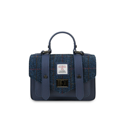 The Leather Mini Satchel Navy Over-Check