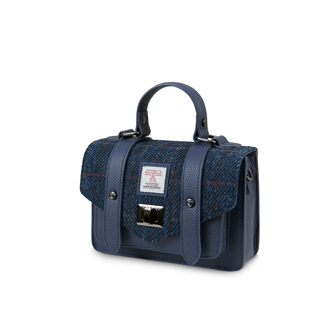 The Leather Mini Satchel Navy Over-Check