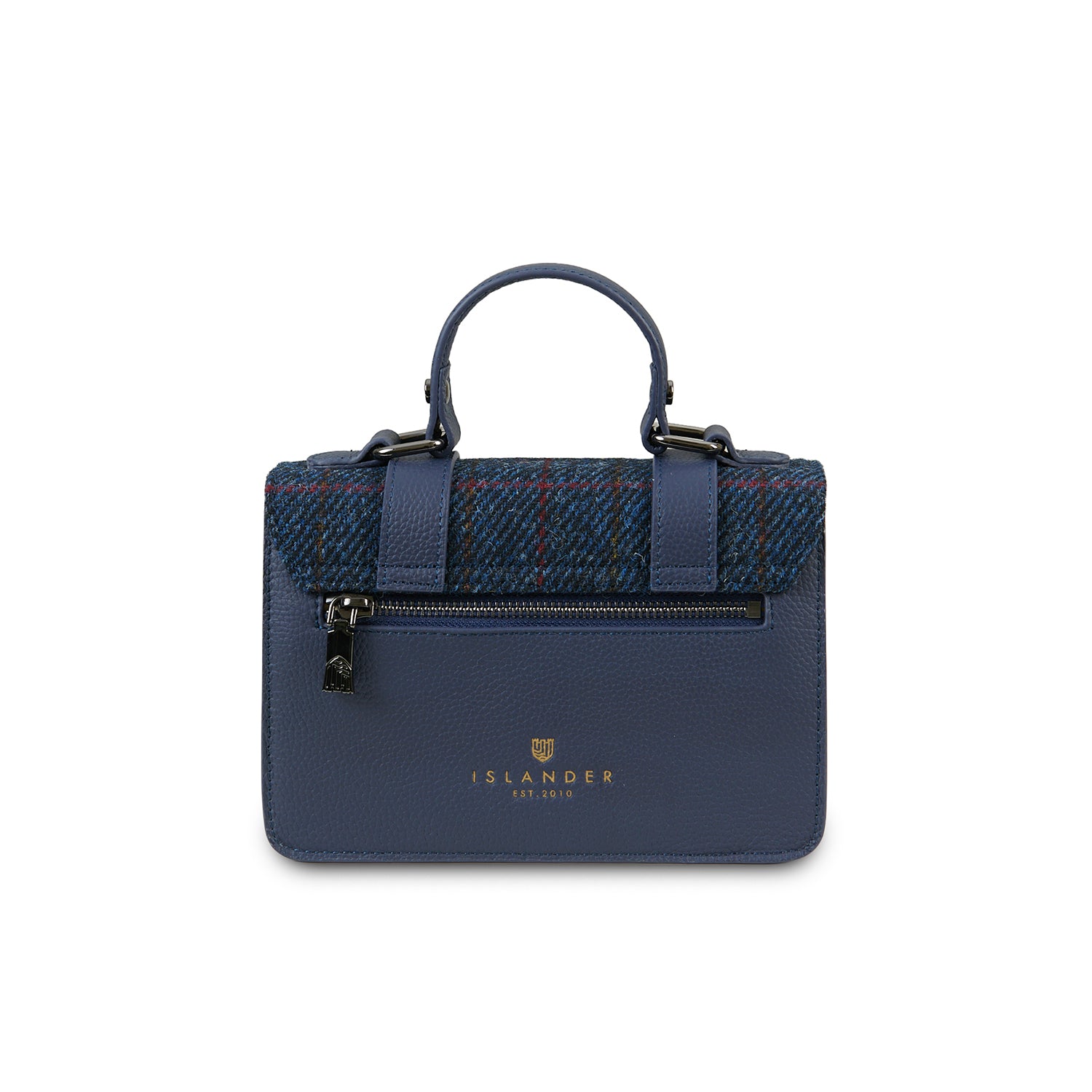 The Leather Mini Satchel Navy Over-Check
