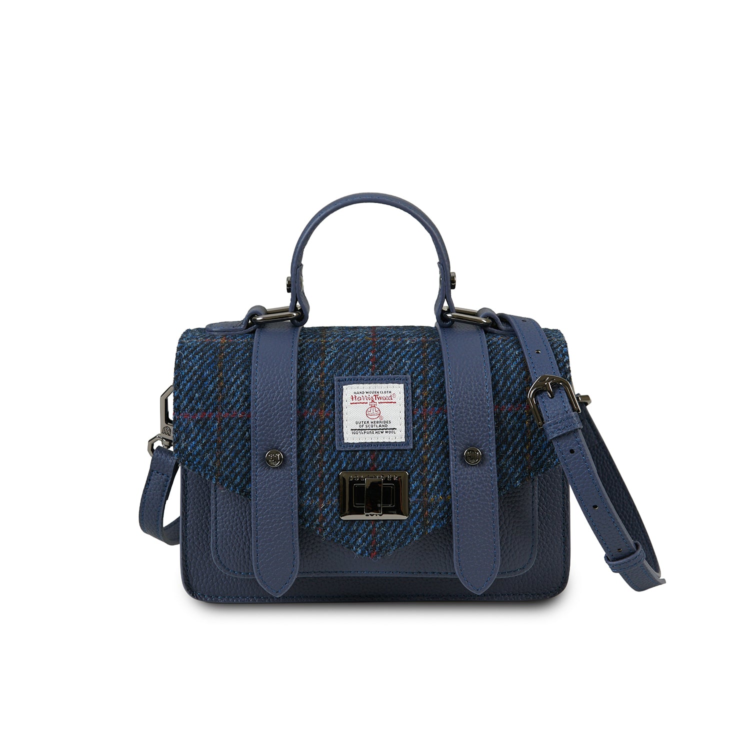The Leather Mini Satchel Navy Over-Check