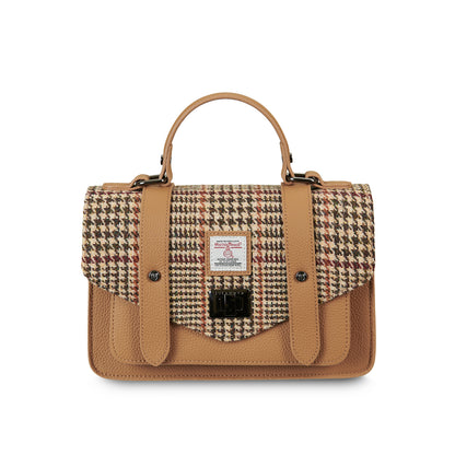 The Leather Medium Satchel Beige Dogtooth