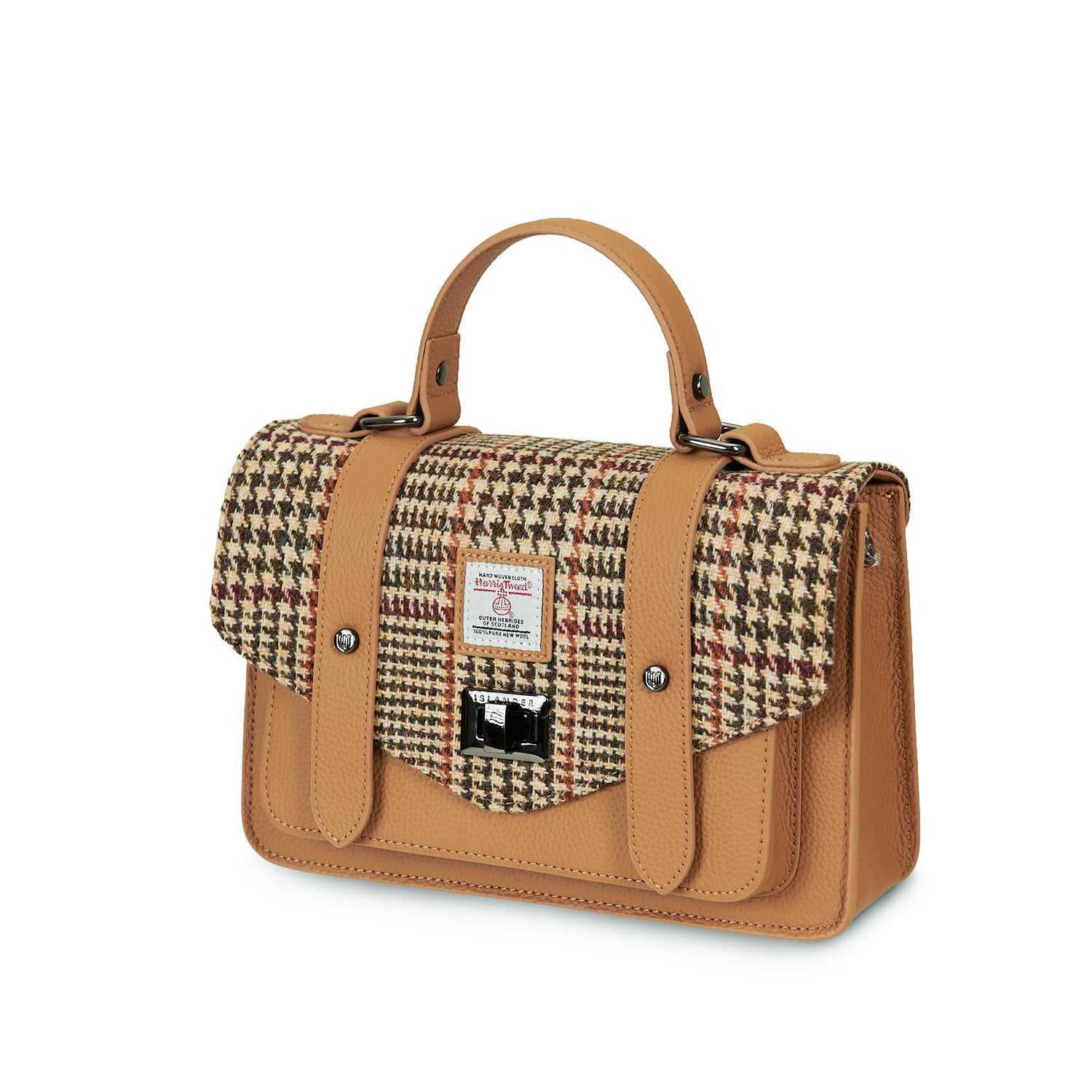 The Leather Medium Satchel Beige Dogtooth