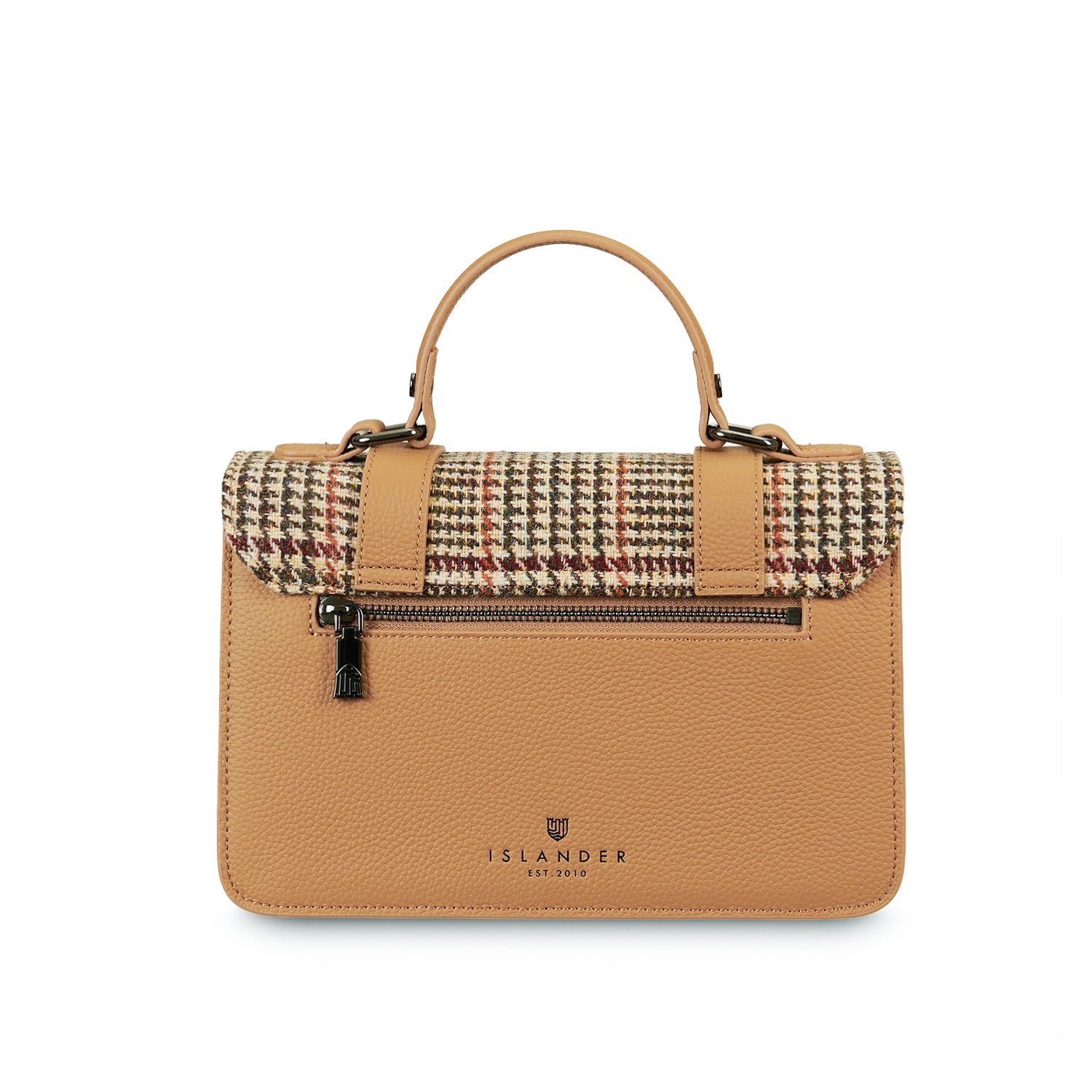The Leather Medium Satchel Beige Dogtooth
