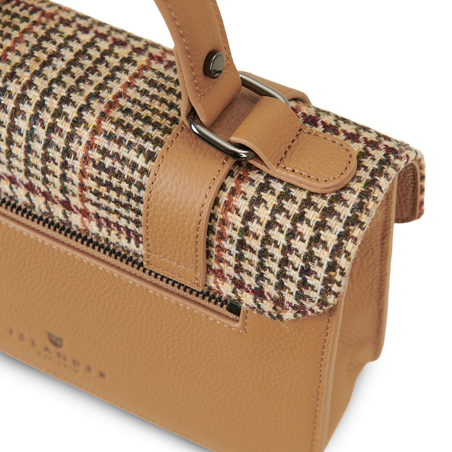 The Leather Medium Satchel Beige Dogtooth