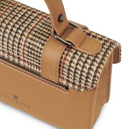 The Leather Medium Satchel Beige Dogtooth