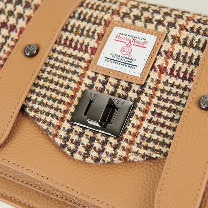 The Leather Medium Satchel Beige Dogtooth