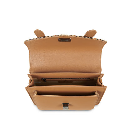 The Leather Medium Satchel Beige Dogtooth