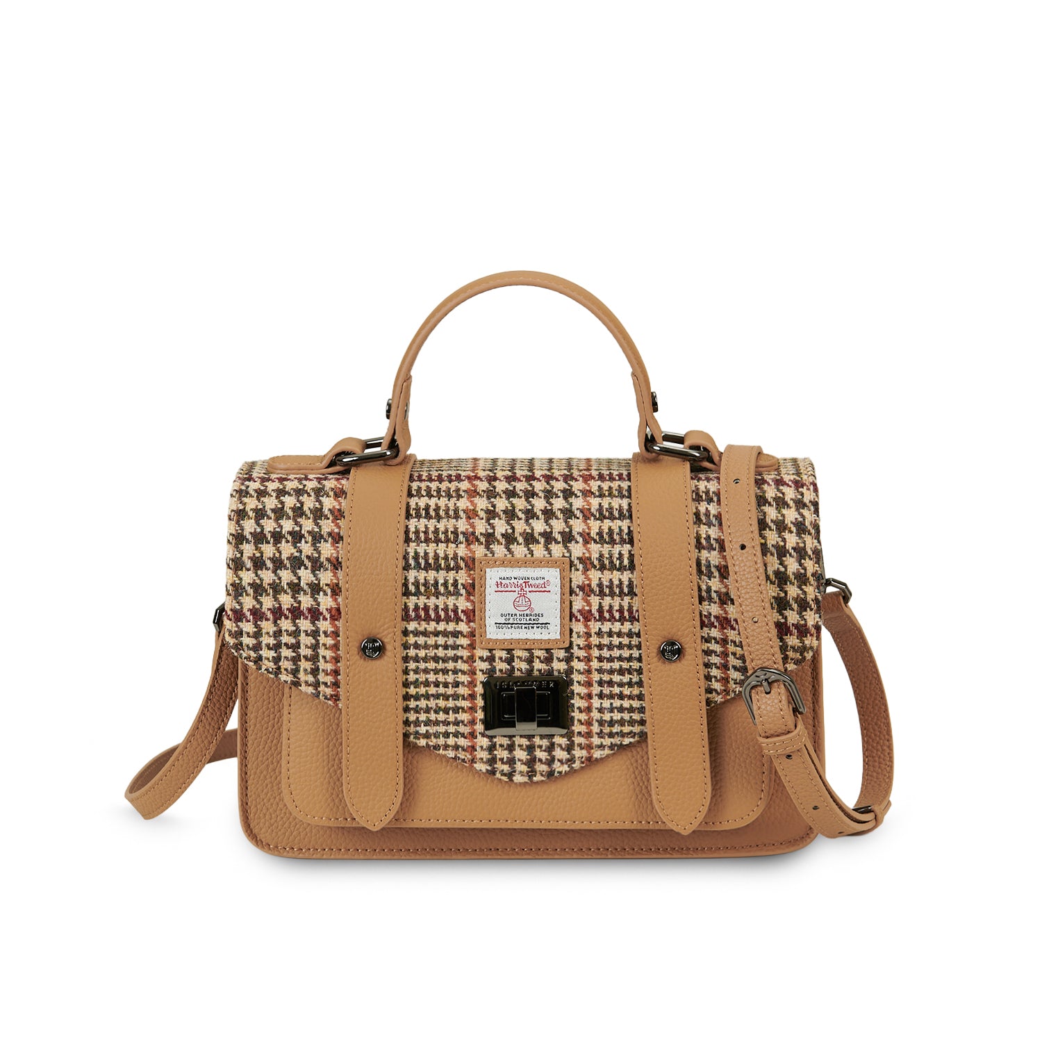 The Leather Medium Satchel Beige Dogtooth