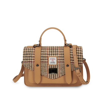 The Leather Medium Satchel Beige Dogtooth