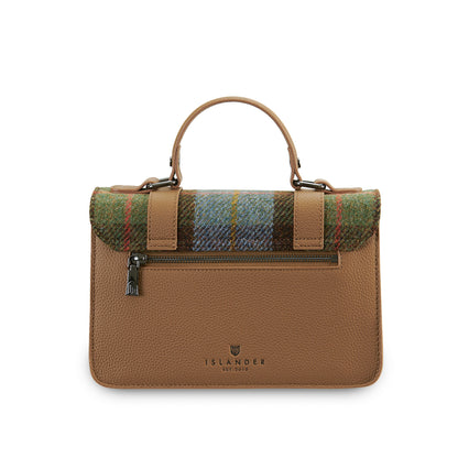 The Medium Satchel Leather Chestnut and Blue Tartan