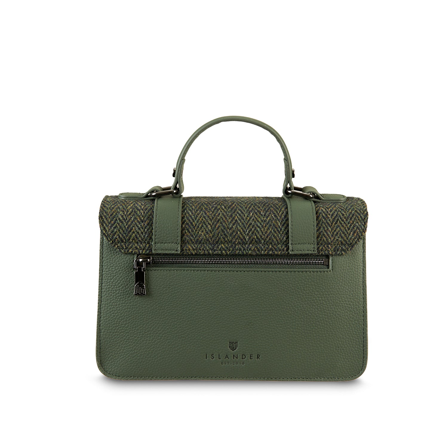 The Medium Satchel Leather Dark Green Herringbone