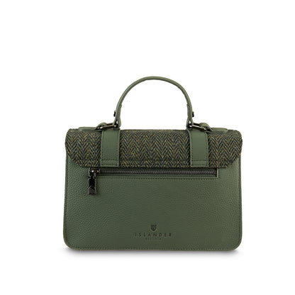 The Medium Satchel Leather Dark Green Herringbone