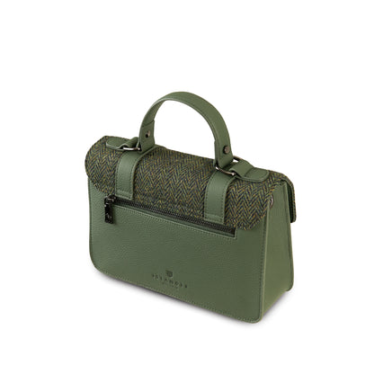 The Medium Satchel Leather Dark Green Herringbone