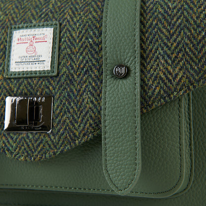 The Medium Satchel Leather Dark Green Herringbone