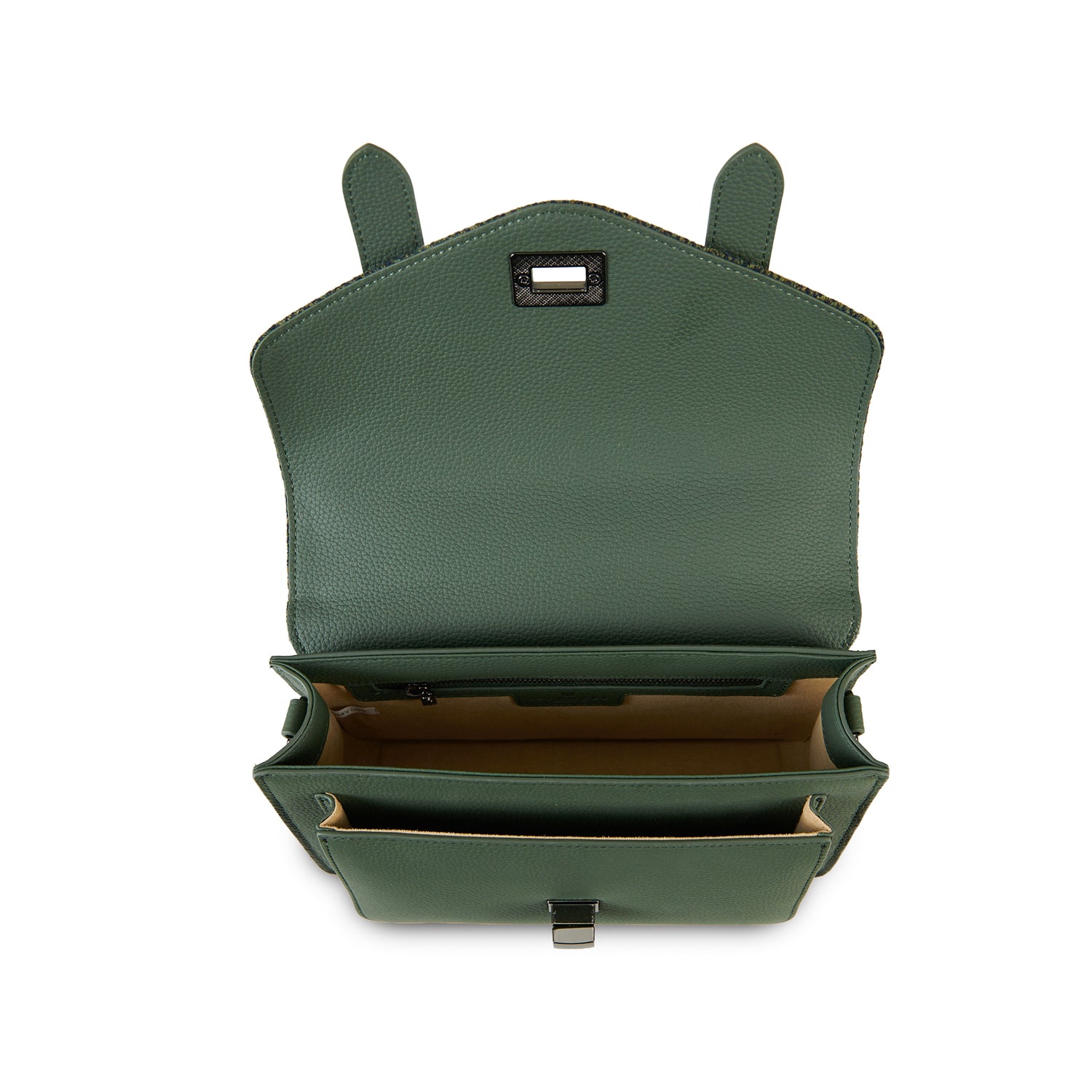The Medium Satchel Leather Dark Green Herringbone