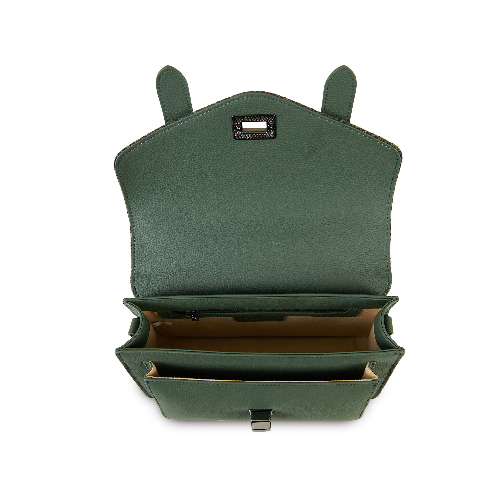 The Medium Satchel Leather Dark Green Herringbone