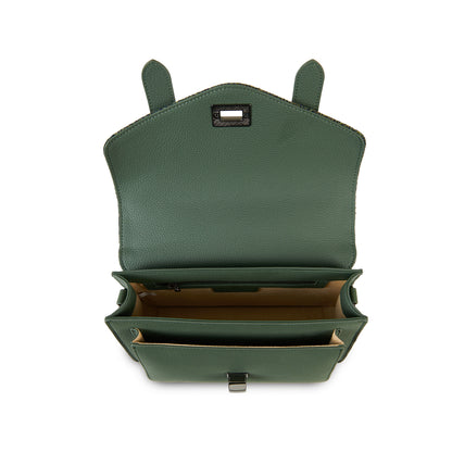 The Medium Satchel Leather Dark Green Herringbone