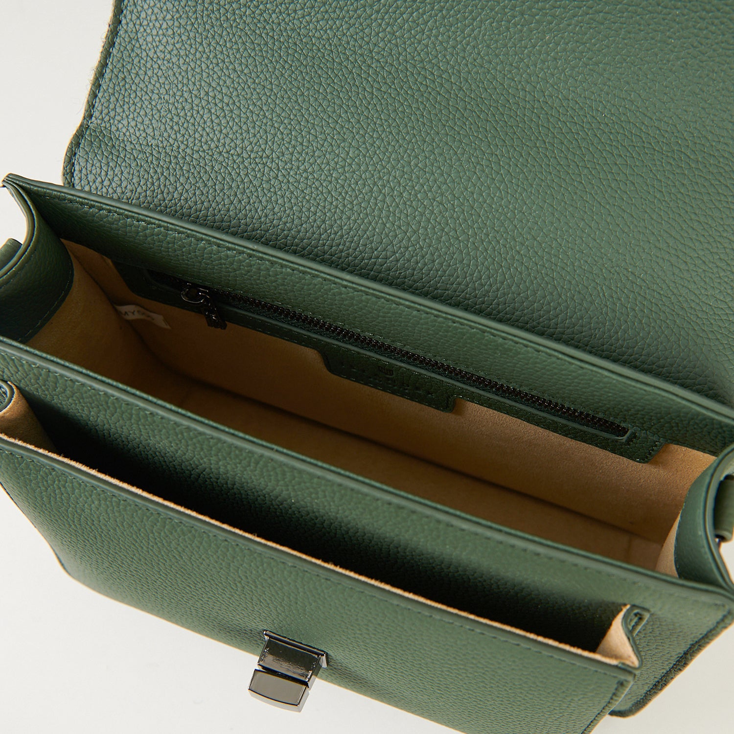 The Medium Satchel Leather Dark Green Herringbone