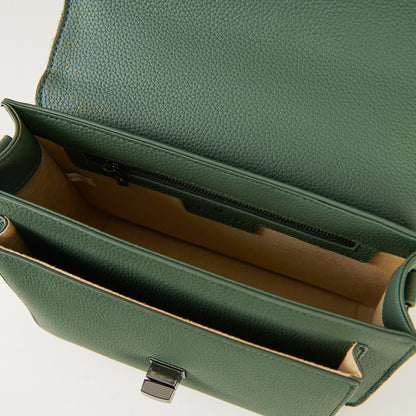 The Medium Satchel Leather Dark Green Herringbone
