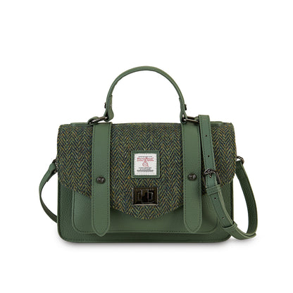 The Medium Satchel Leather Dark Green Herringbone