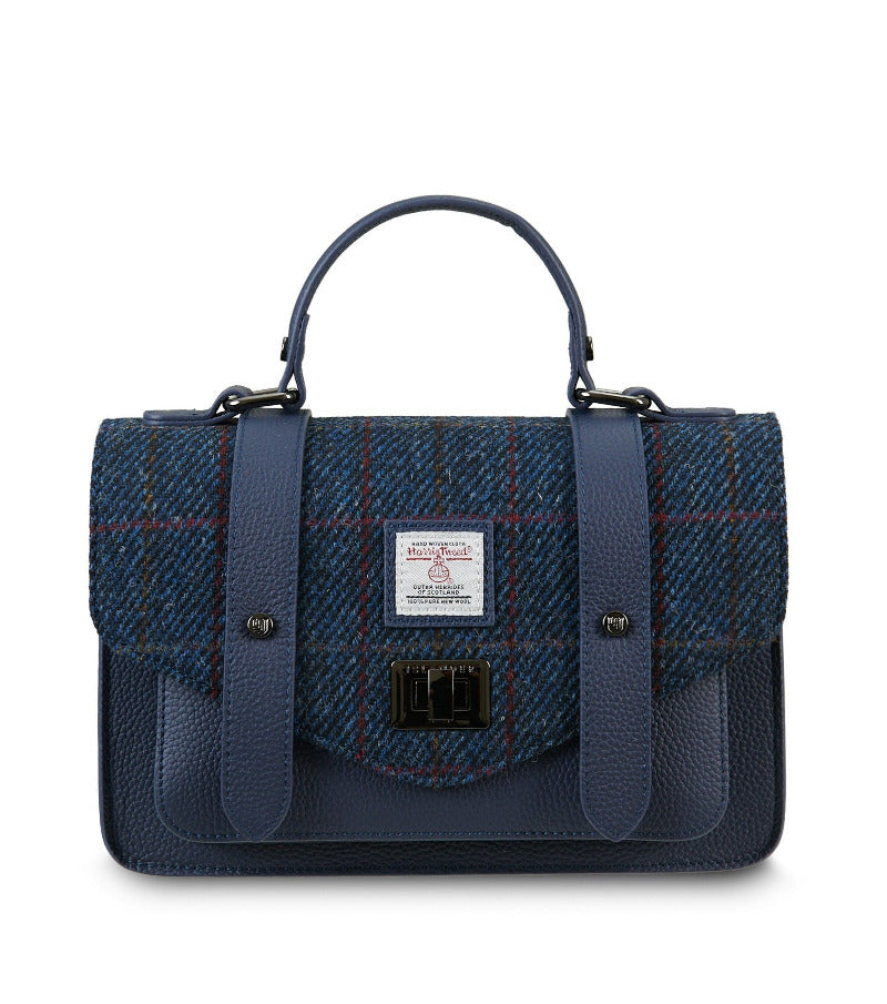 The Medium Satchel Leather Navy Over-Check