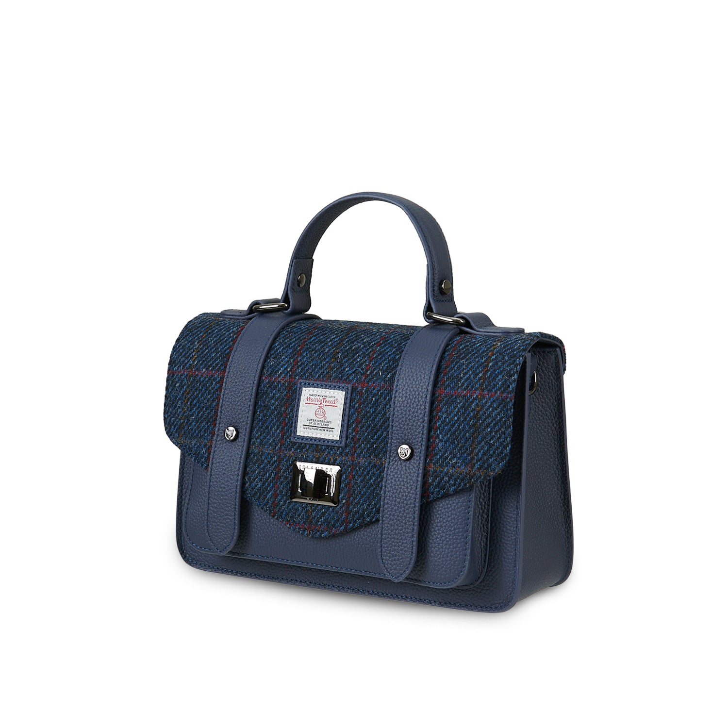 The Medium Satchel Leather Navy Over-Check