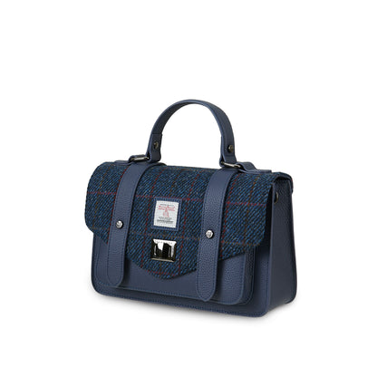 The Medium Satchel Leather Navy Over-Check