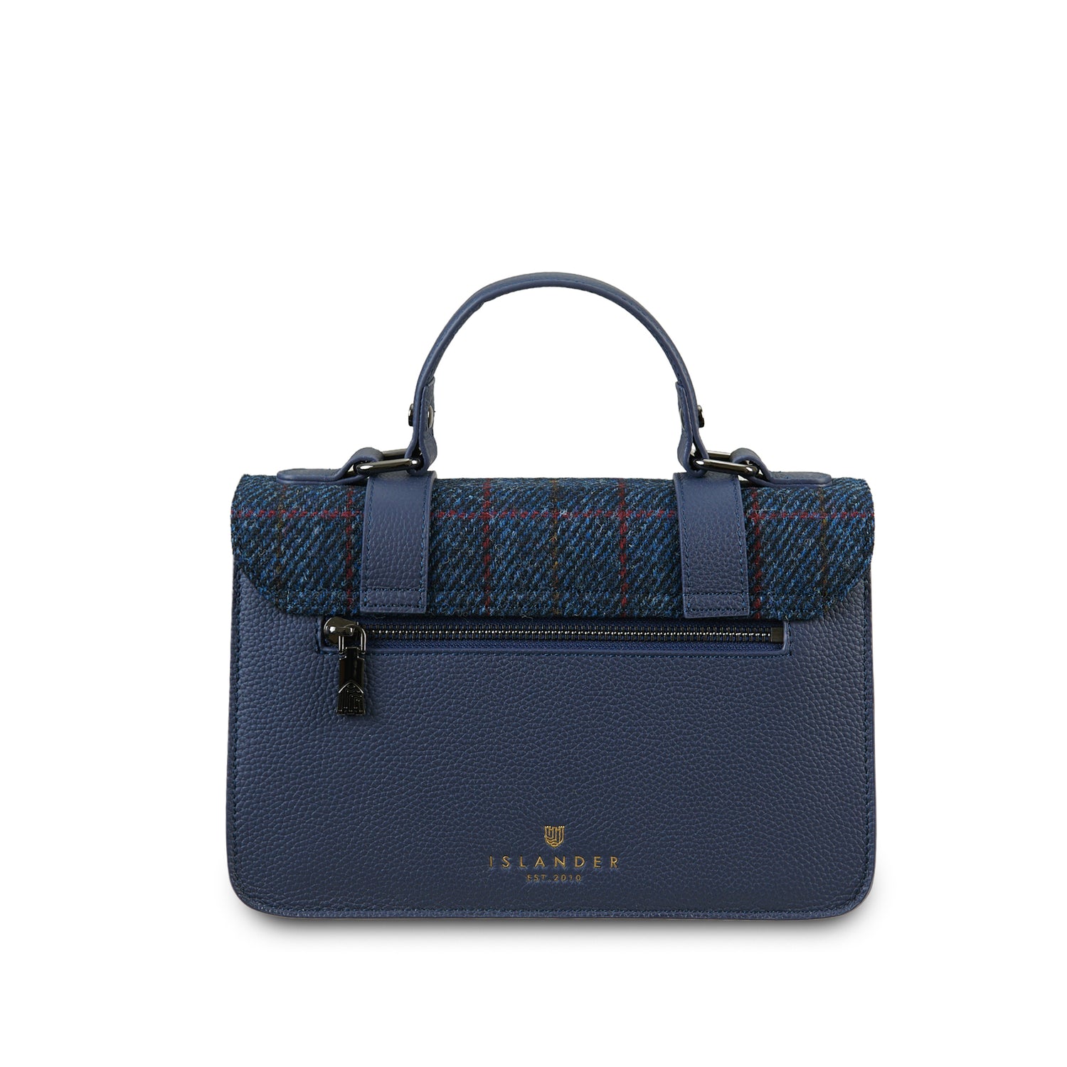 The Medium Satchel Leather Navy Over-Check