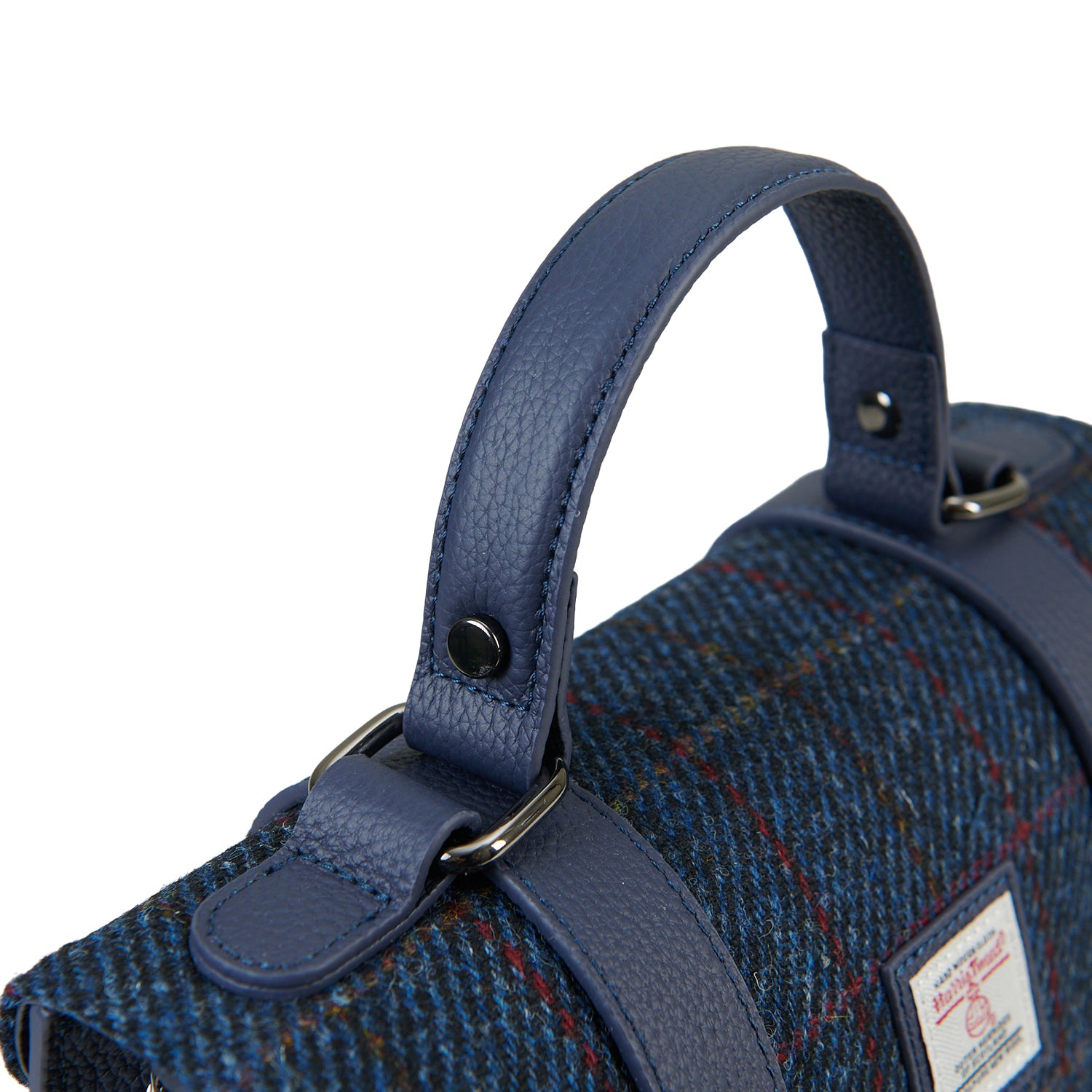 The Medium Satchel Leather Navy Over-Check