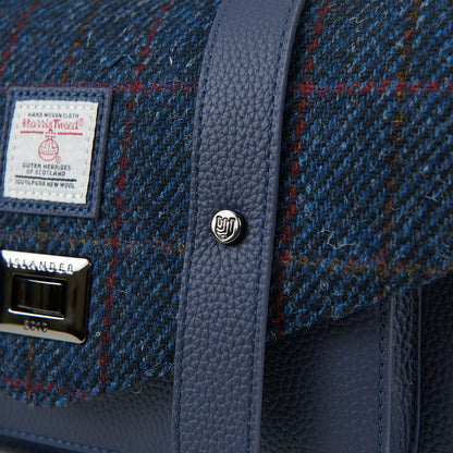 The Medium Satchel Leather Navy Over-Check