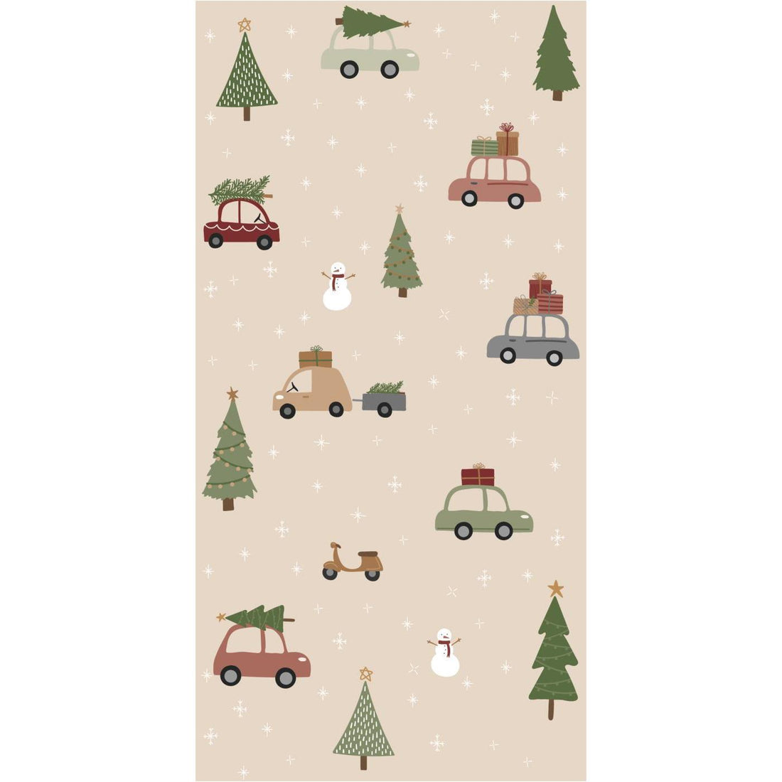 Serviette Autos und Weihnachtsbäume