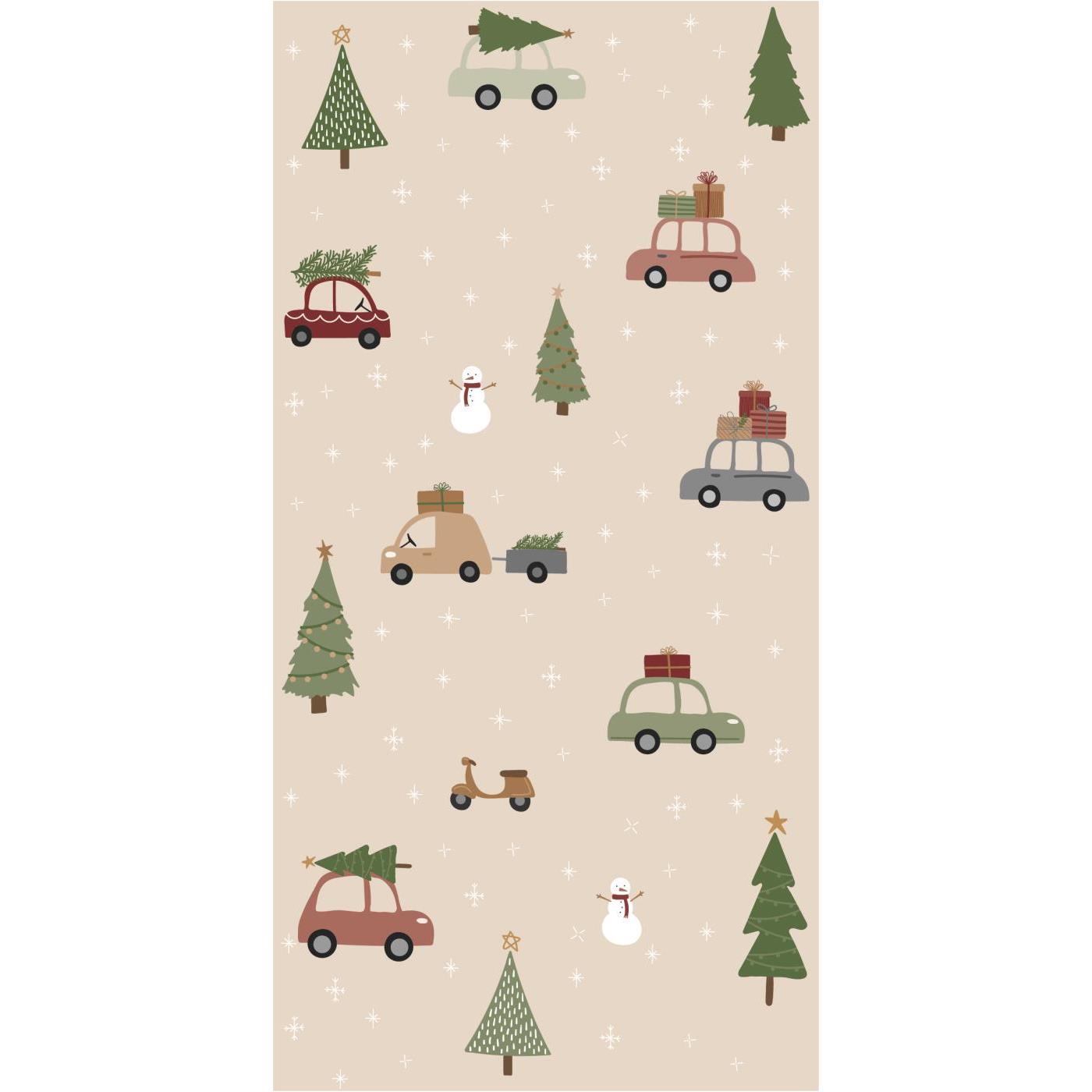 Serviette Autos und Weihnachtsbäume