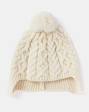 Kinder Aran Strickmütze aus Supersoft Merinowolle mit Bommel