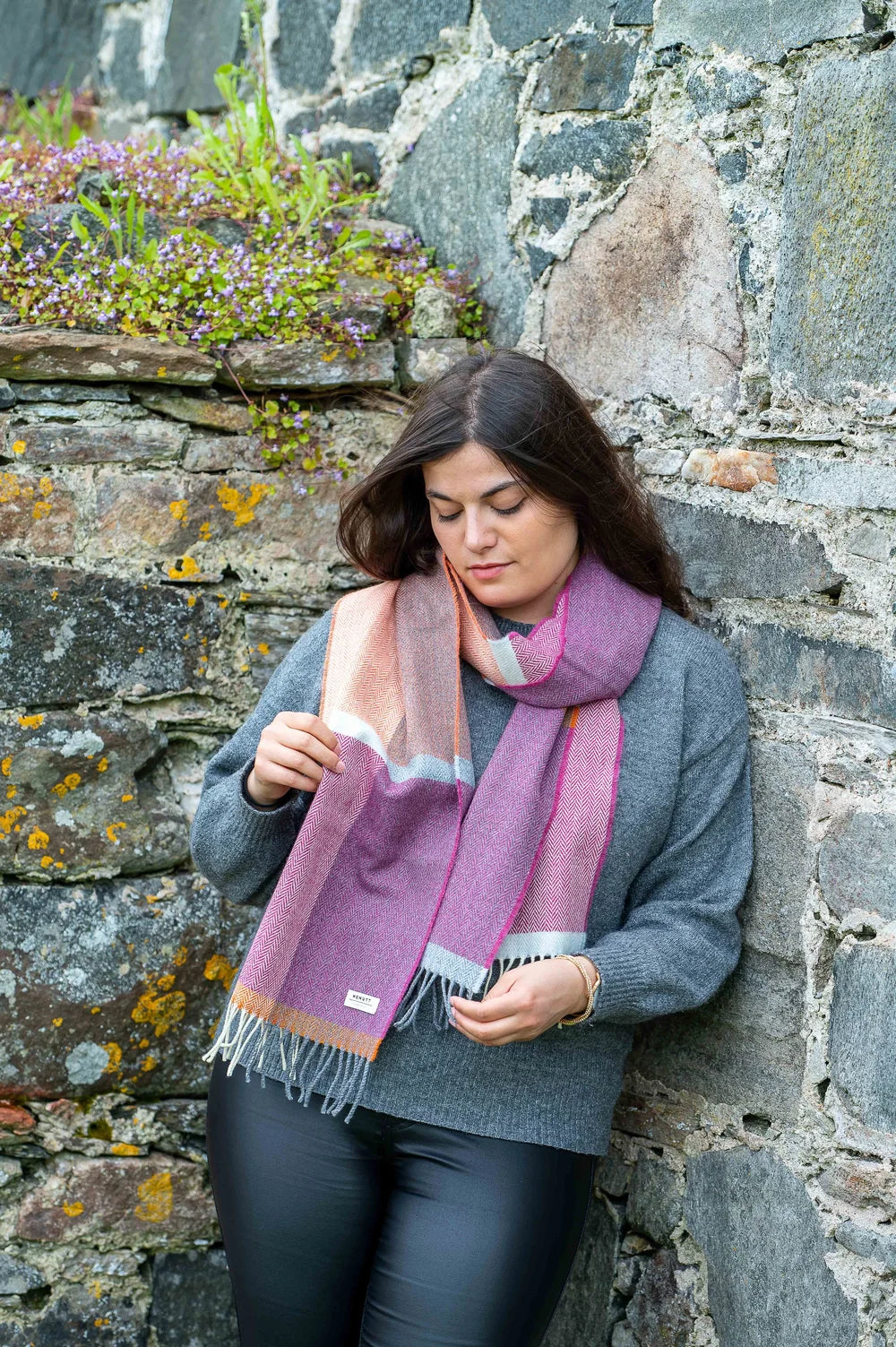 Merino Lambswool Schal Beetroot &amp; Smoke Check