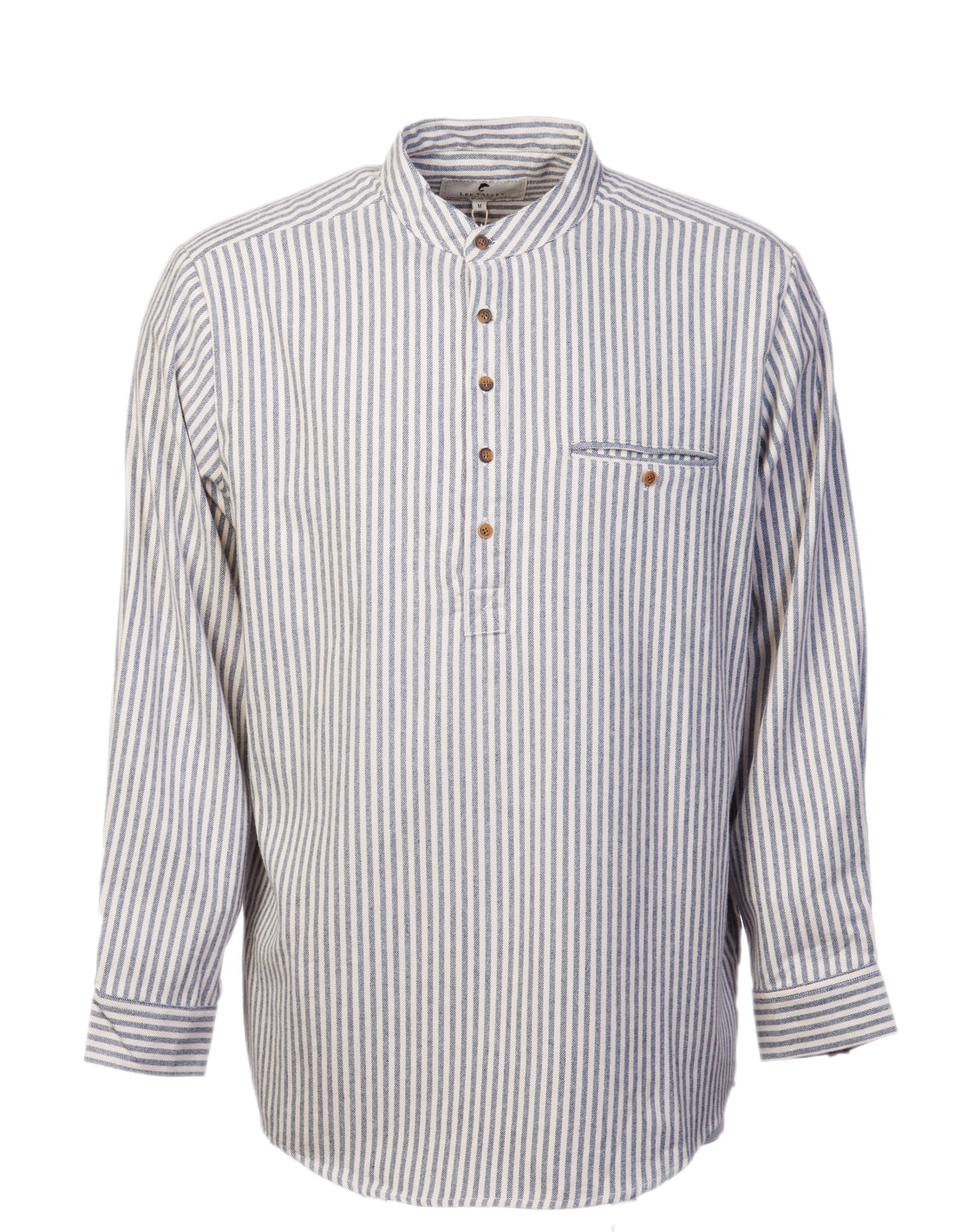 Flanell Grandfather Shirt mit Stehkragen Blue/Cream