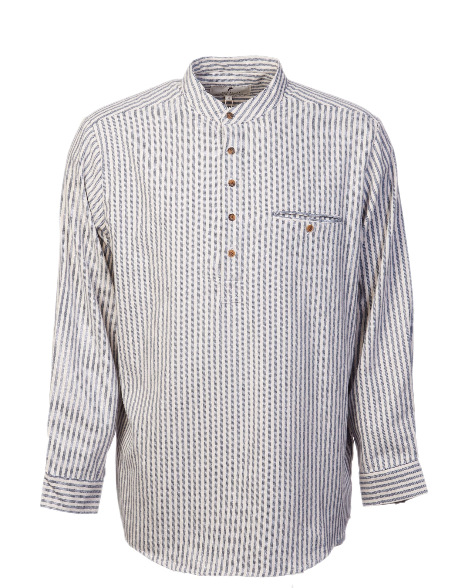 Flanell Grandfather Shirt mit Stehkragen Blue/Cream