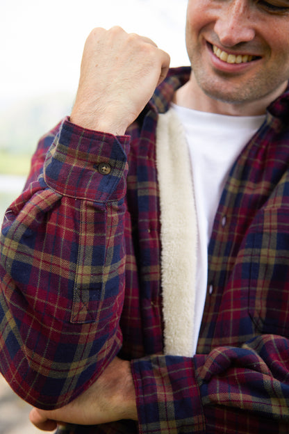 Flanellhemd mit Fleecefutter – Maroon/Navy kariert