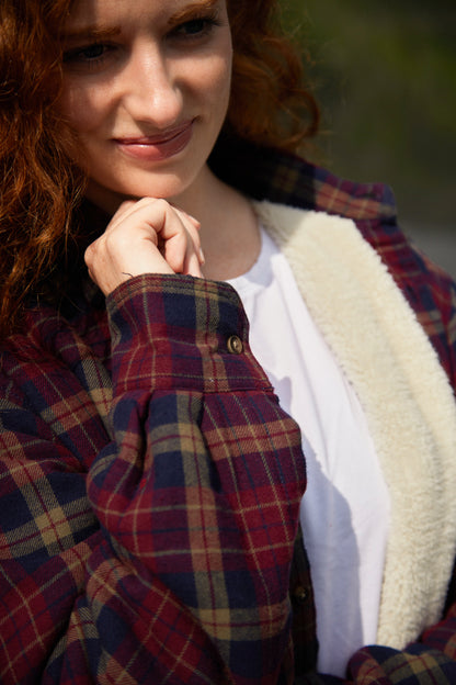 Flanellhemd mit Fleecefutter – Maroon/Navy kariert